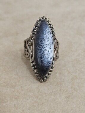 Dendritic Opal Agate Arya 925 Sterling Silver Natural Stone Statement Ring Sz 8